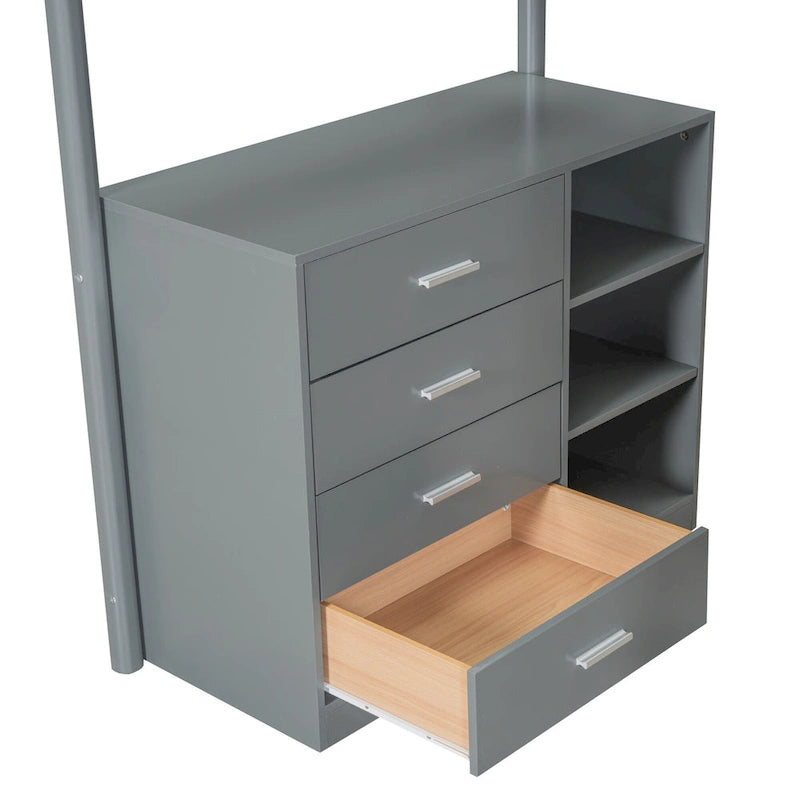 Lit mezzanine en bois avec revêtement en polaire teddy, taille une place