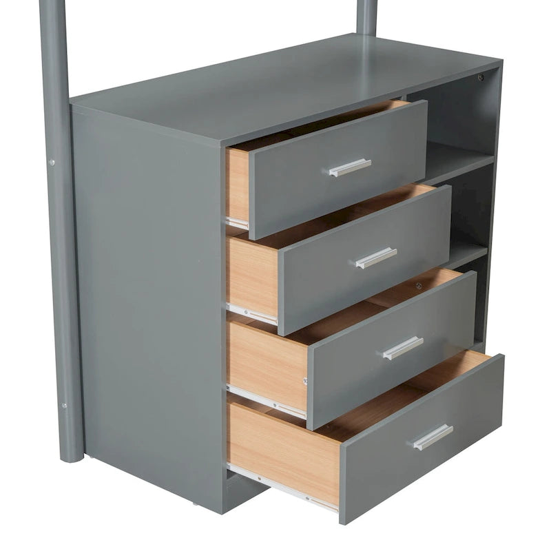 Lit mezzanine en bois avec revêtement en polaire teddy, taille une place