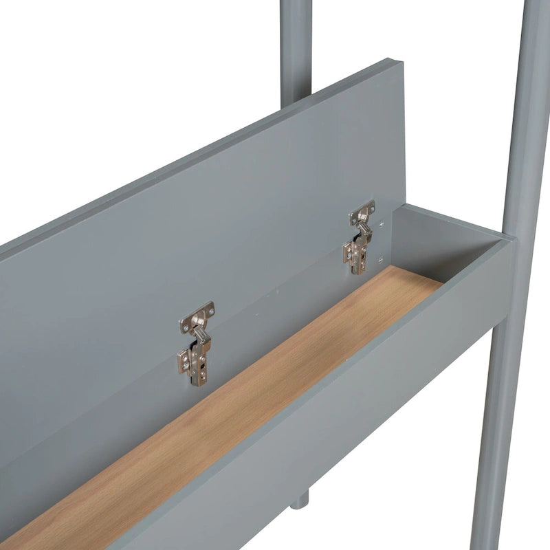 Lit mezzanine en bois avec revêtement en polaire teddy, taille une place