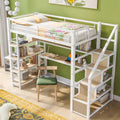 Lit mezzanine en métal pour lit une place avec escalier, bureau intégré et étagères de rangement