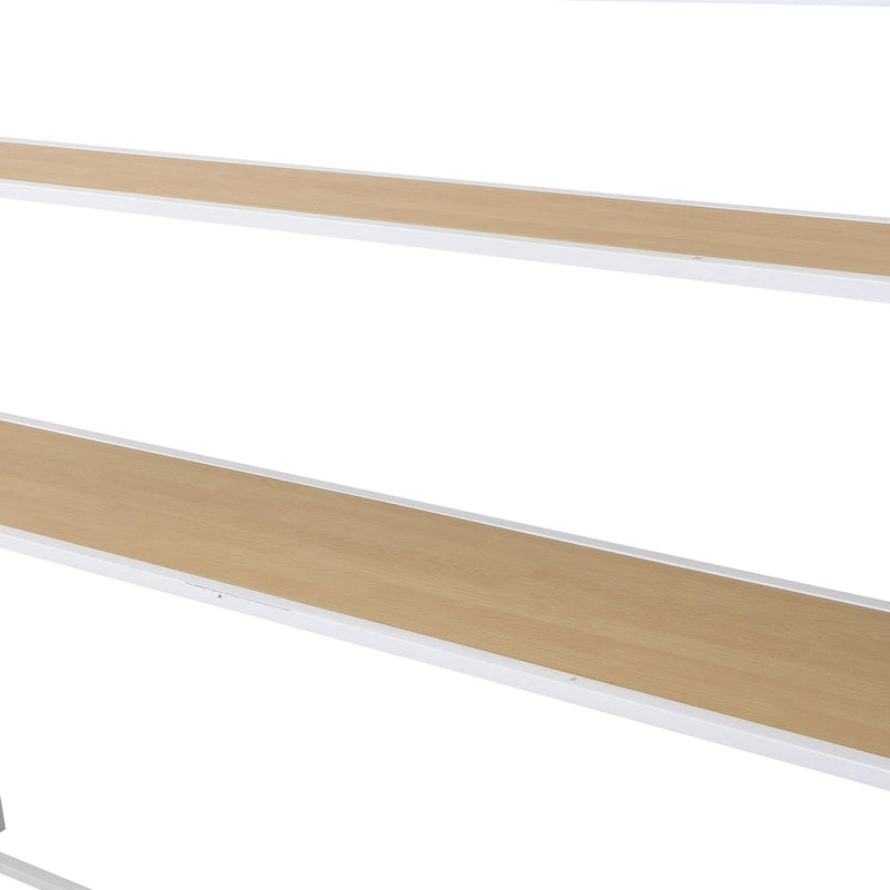 Lit mezzanine en métal pour lit une place avec escalier, bureau intégré et étagères de rangement