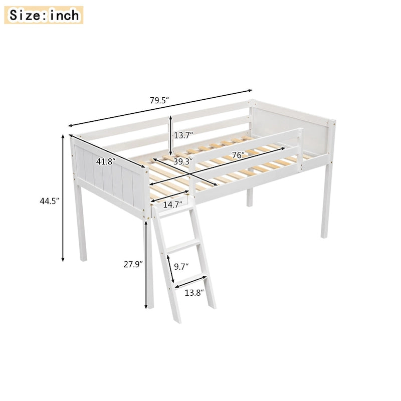 Lit mezzanine bas en bois pour matelas une place avec échelle réversible (gauche ou droite), gris
