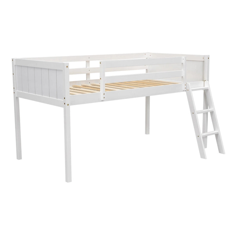 Lit mezzanine bas en bois pour matelas une place avec échelle réversible (gauche ou droite), gris