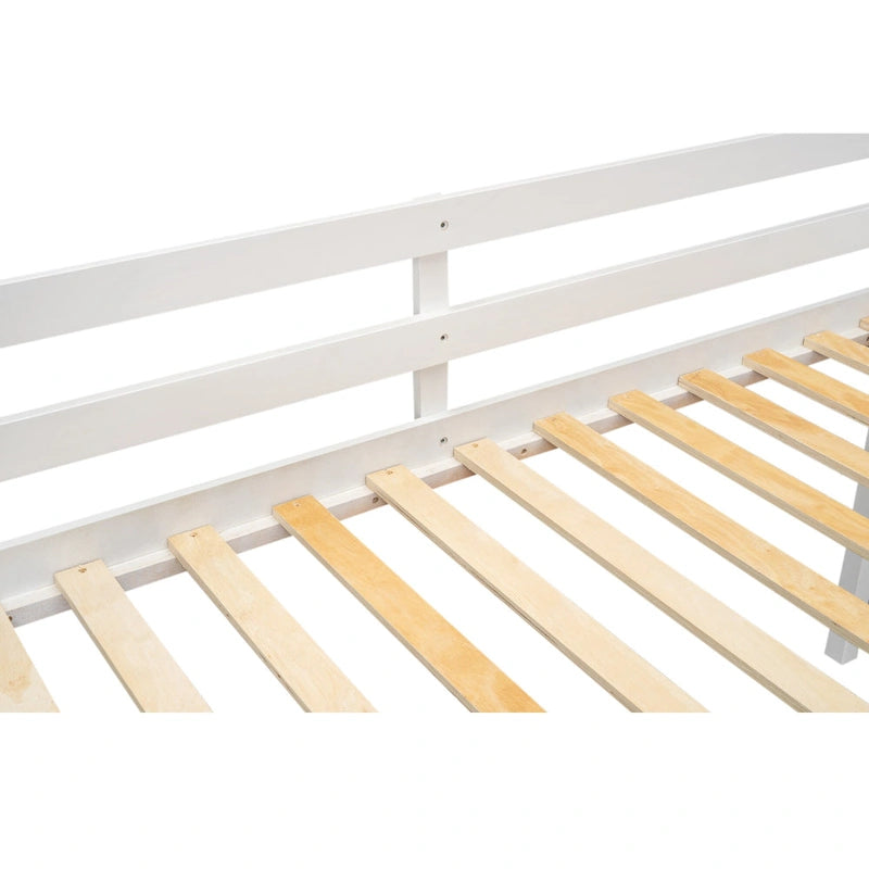 Lit mezzanine bas en bois pour matelas une place avec échelle réversible (gauche ou droite), gris
