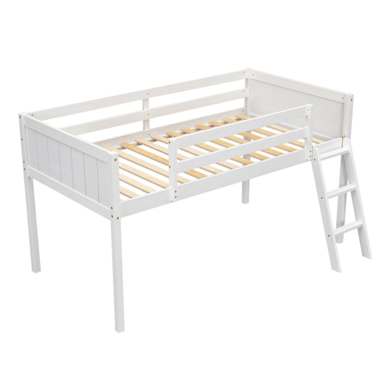 Lit mezzanine bas en bois pour matelas une place avec échelle réversible (gauche ou droite), gris