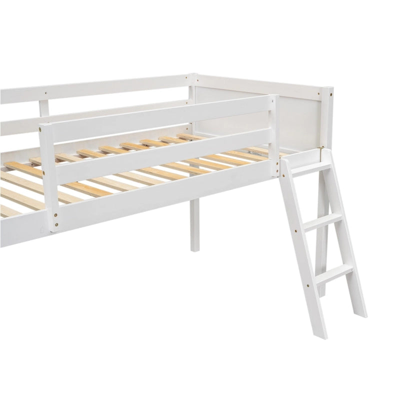 Lit mezzanine bas en bois pour matelas une place avec échelle réversible (gauche ou droite), gris