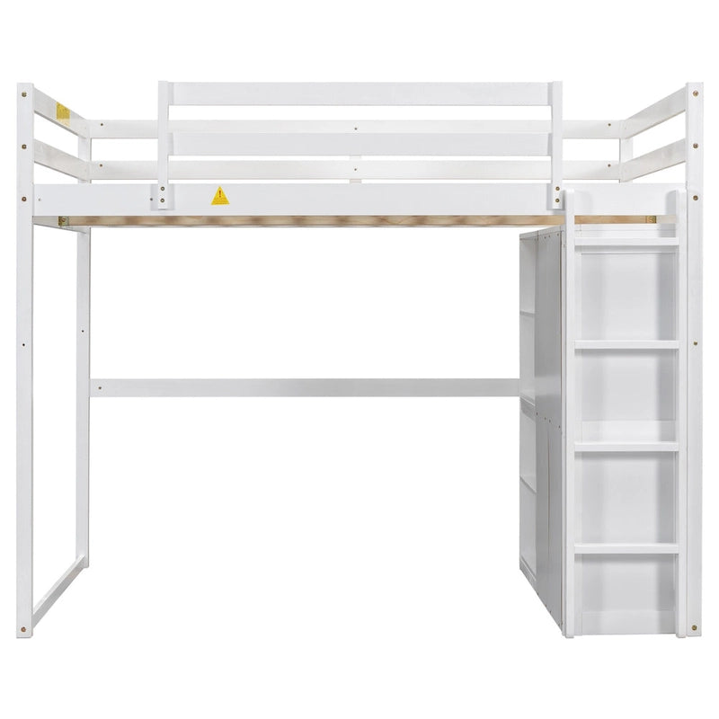 Lit mezzanine en bois deux places avec penderie et étagères de rangement intégrées, éclairage LED, cadre de lit superposé avec sommier à lattes, pas besoin de sommier tapissier