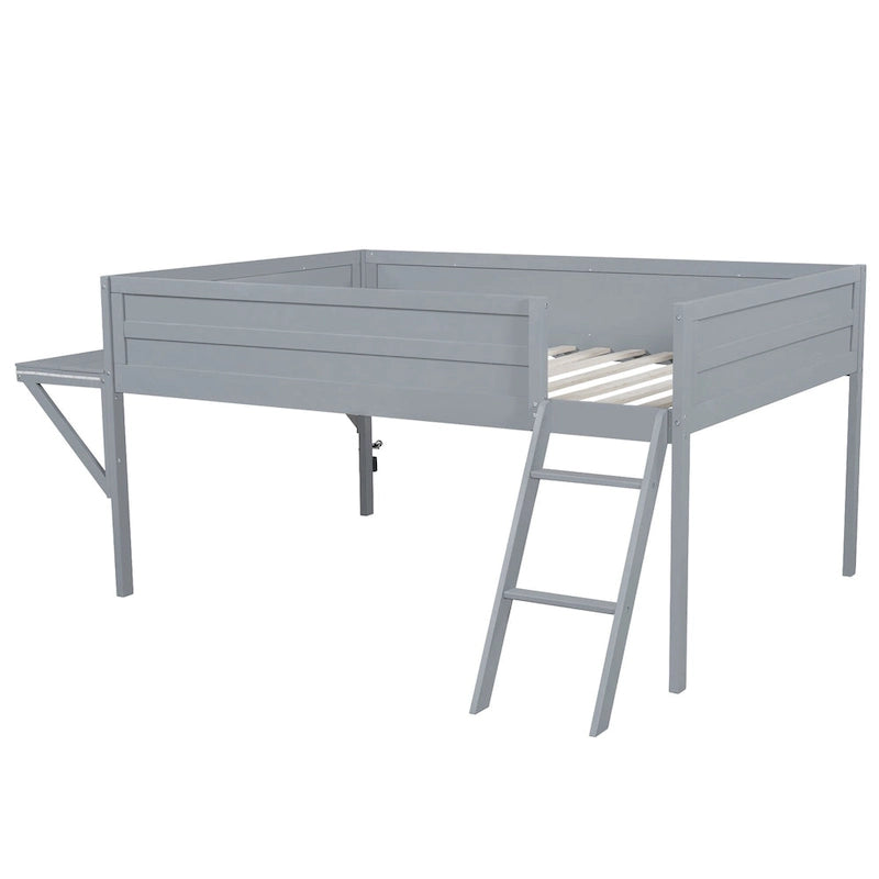 Lit mezzanine bas avec bureau intégré et lumières LED, cadre de lit mezzanine de jeu en bois avec échelle inclinée, pour enfants, filles et garçons