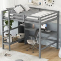 Lit mezzanine en bois avec sommier à lattes, cadre de lit double avec étagères multifonctions, garde-corps pleine longueur et bureau sous le lit