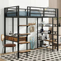 Lit mezzanine en métal format lit simple avec bureau, échelle, barrière et étagères pour enfants, garçons et filles, chambre à coucher