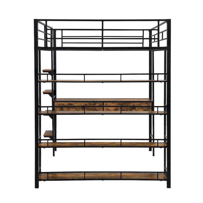 Lit mezzanine en métal avec bureau, échelle, barrière et étagères pour enfants
