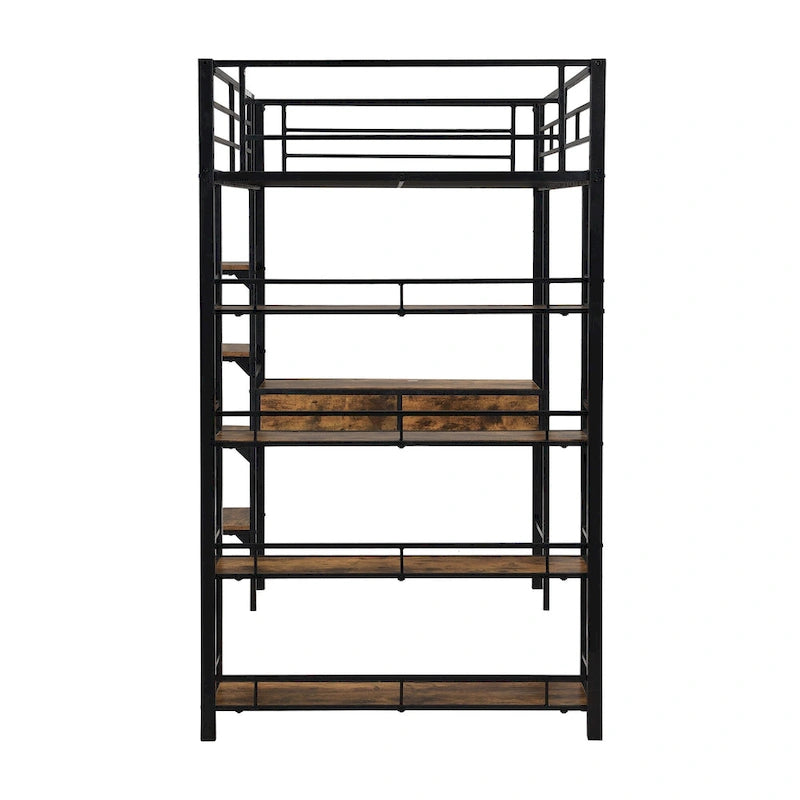 Lit mezzanine en métal avec bureau, échelle, barrière et étagères pour enfants