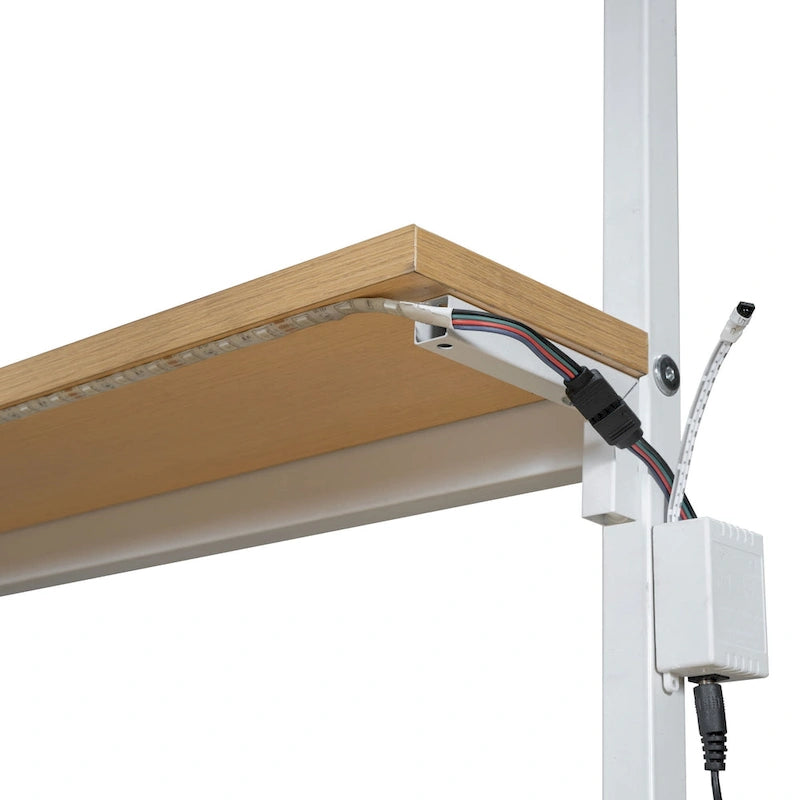 Lit mezzanine en métal pour lit une place avec station de travail LED et rangement intelligent (capacité de 158 kg)