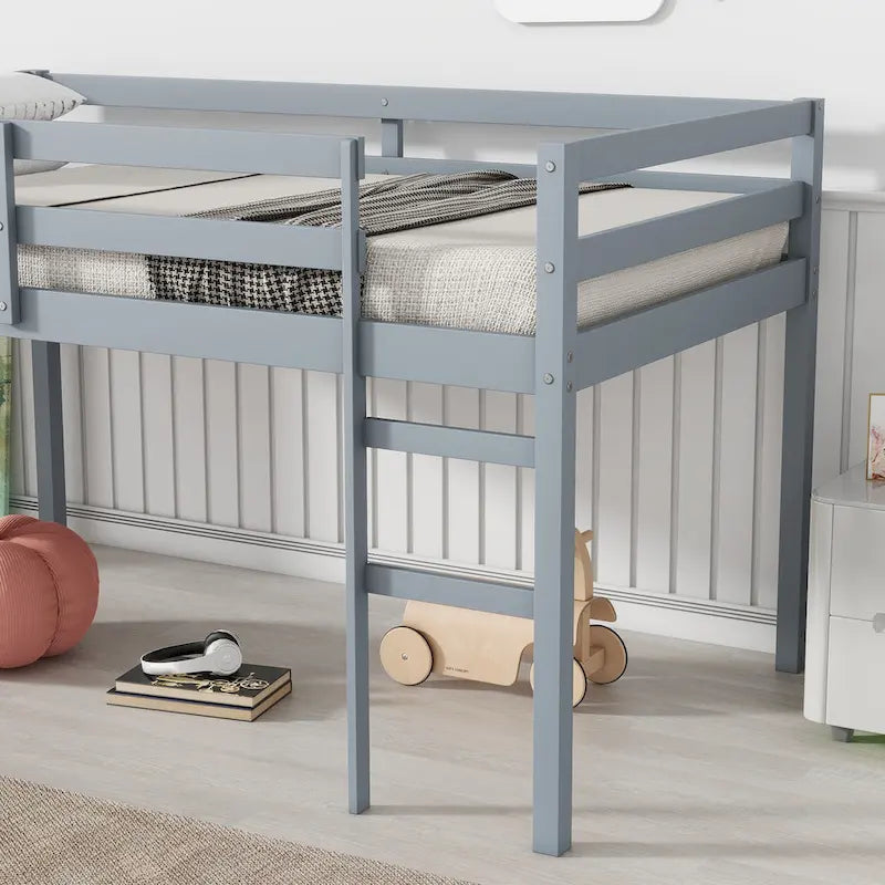 Lit mezzanine une place en bois d'hévéa avec échelle, sommier à lattes renforcées