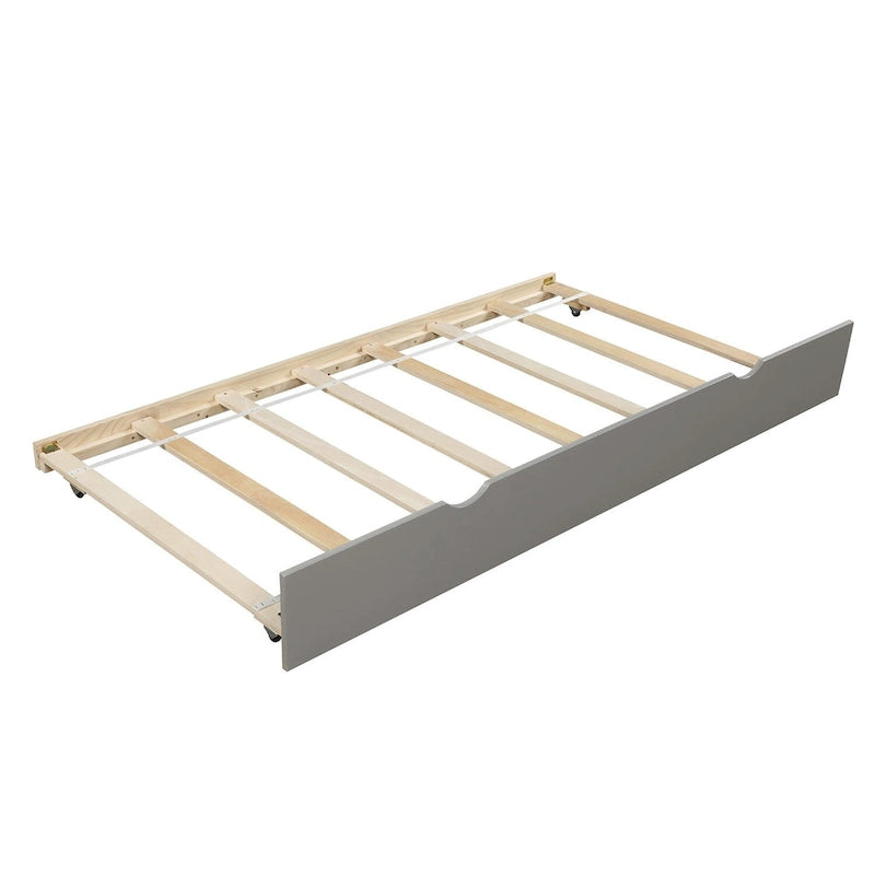 Lit de repos extensible en bois de pin gris, format lit simple avec lit gigogne, cadre robuste, sommier à lattes inclus