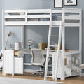 Lit mezzanine blanc en bois massif avec bureau, tableau noir et rangements, taille double