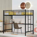 Lit mezzanine simple en métal noir avec bureau, échelle et grille métallique pour enfants