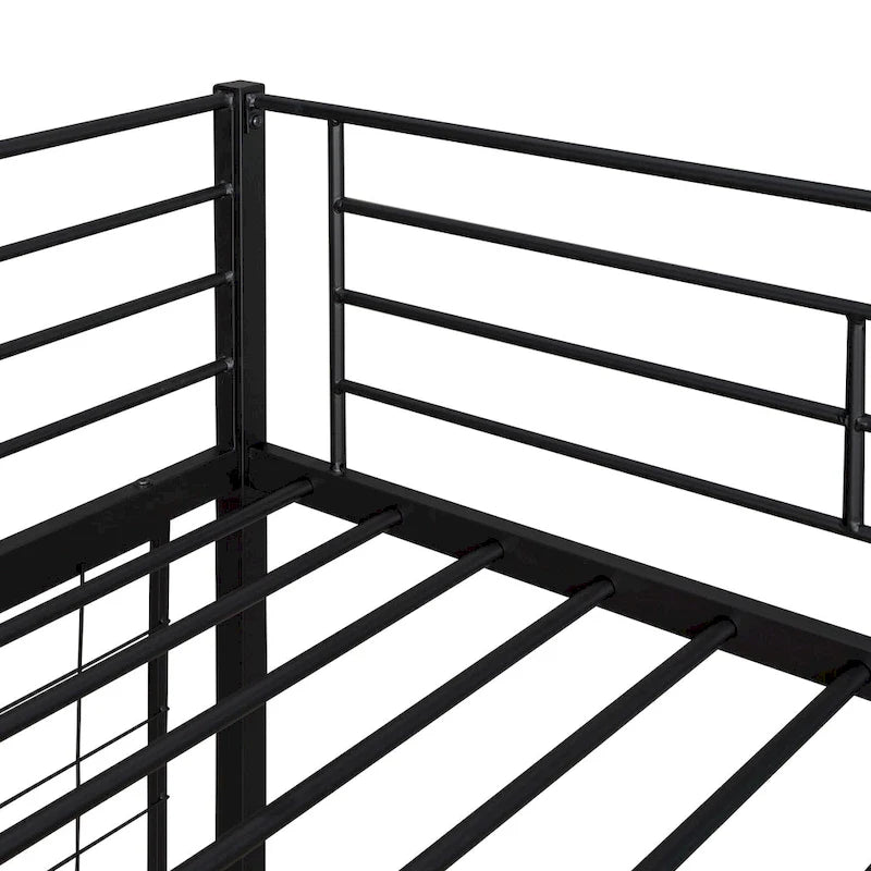 Lit mezzanine simple en métal noir avec bureau, échelle et grille métallique pour enfants