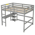 Lit mezzanine en bois gris, format deux places, avec bureau intégré et garde-corps