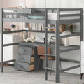 Lit mezzanine gris en bois massif pour lit une place avec bureau, tableau noir et rangement