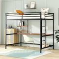 Lit mezzanine pleine grandeur en métal noir avec bureau, échelle et étagère pour enfants, ados, filles et garçons
