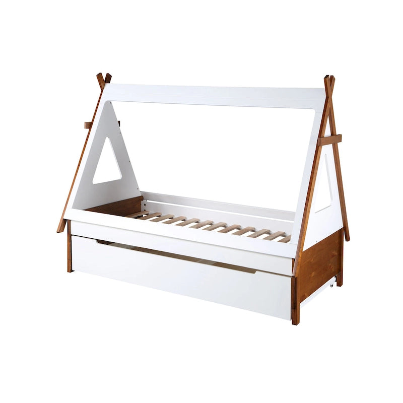 Lit tente pour enfant taille simple en bois synthétique avec lit gigogne, design minimaliste et rangement, gain de place, pour chambre d'enfant