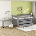 Lit mezzanine une place en bois massif gris avec bureau escamotable et tiroirs