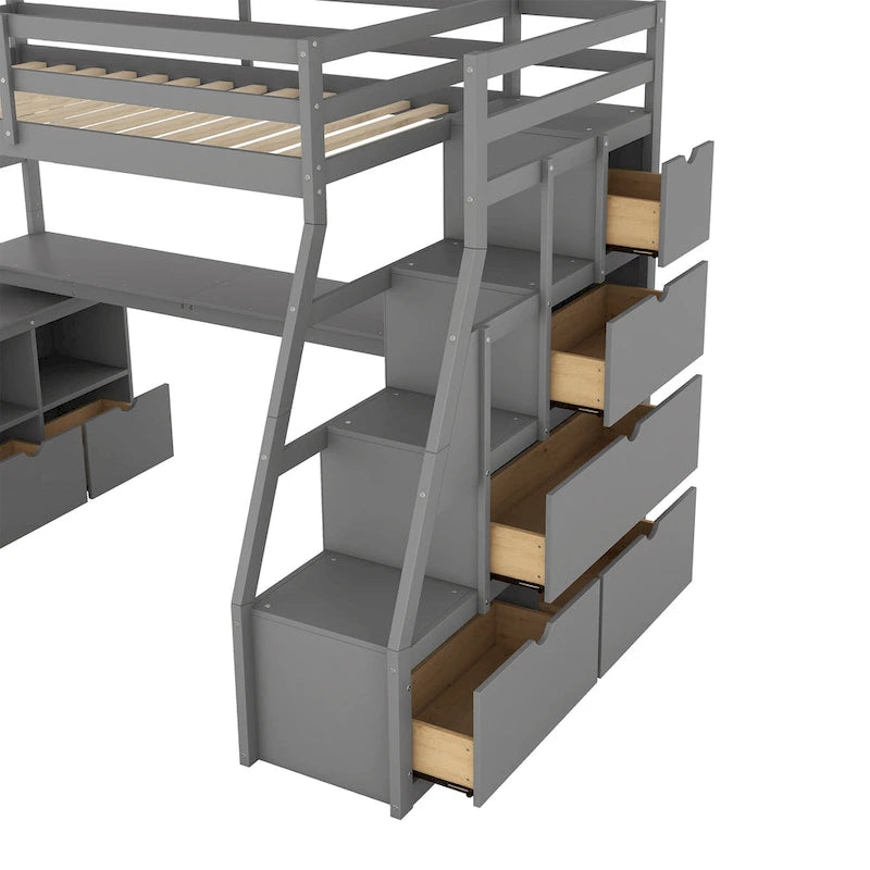 Lit mezzanine deux places avec bureau et rangements