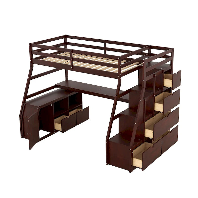 Lit mezzanine deux places avec bureau et rangements