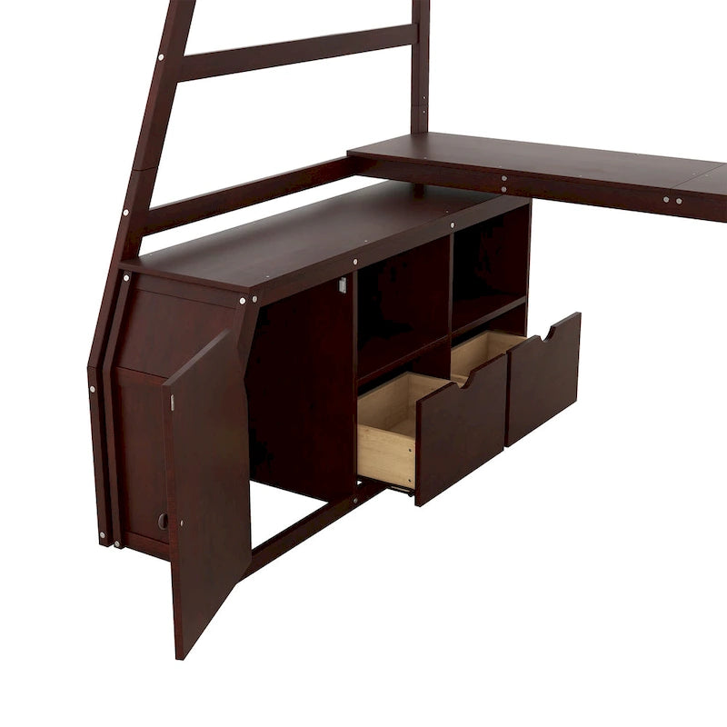 Lit mezzanine deux places avec bureau et rangements