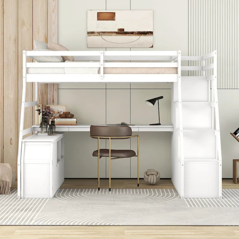 Lit mezzanine deux places avec bureau et rangements