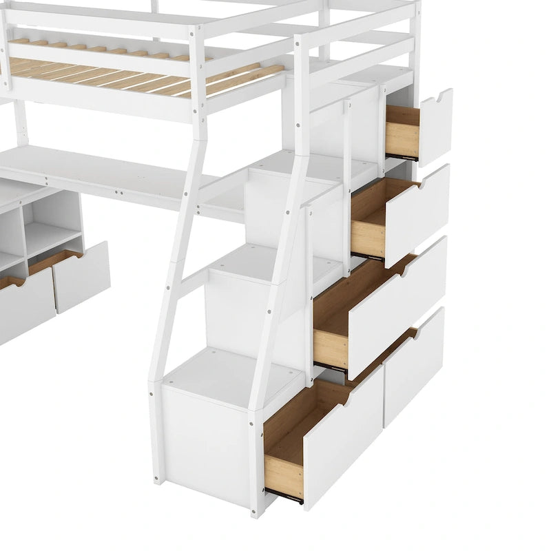 Lit mezzanine deux places avec bureau et rangements
