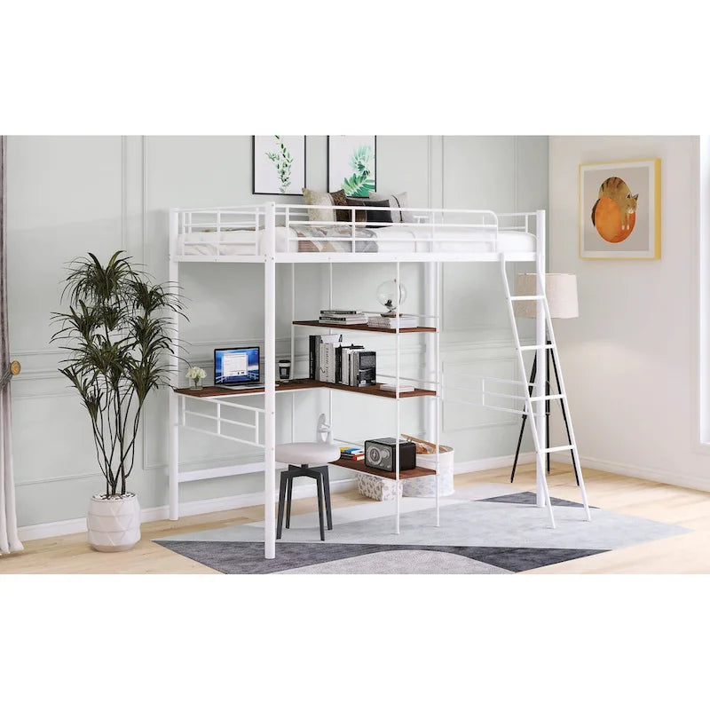 Lit mezzanine bas pour enfant, blanc, avec échelle et barrière de sécurité