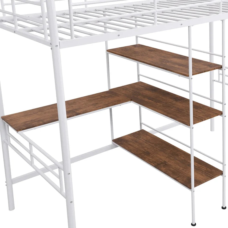 Lit mezzanine bas pour enfant, blanc, avec échelle et barrière de sécurité