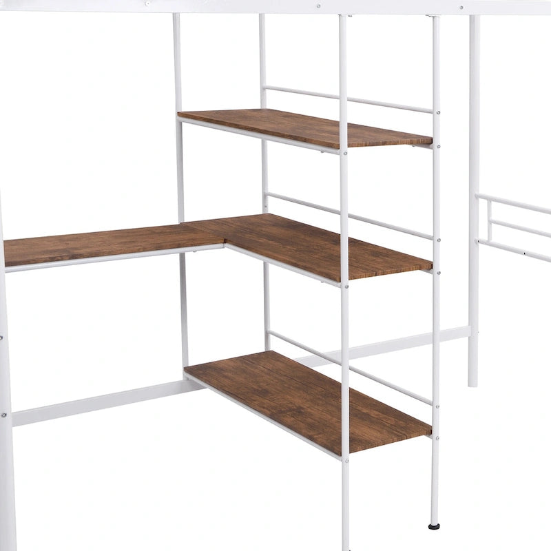 Lit mezzanine bas pour enfant, blanc, avec échelle et barrière de sécurité