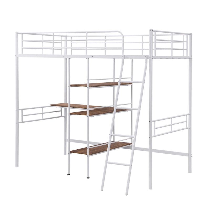 Lit mezzanine bas pour enfant, blanc, avec échelle et barrière de sécurité