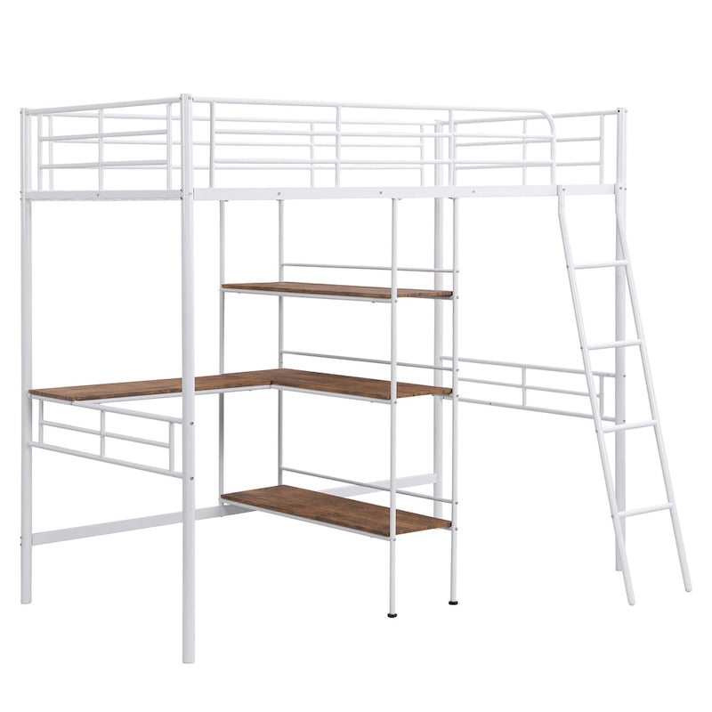 Lit mezzanine bas pour enfant, blanc, avec échelle et barrière de sécurité