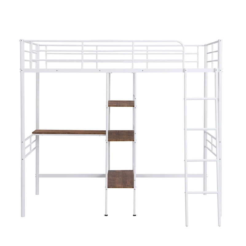 Lit mezzanine bas pour enfant, blanc, avec échelle et barrière de sécurité