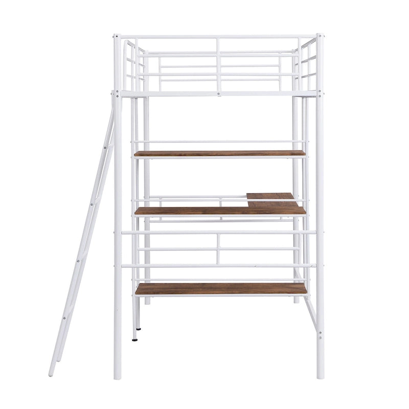 Lit mezzanine bas pour enfant, blanc, avec échelle et barrière de sécurité