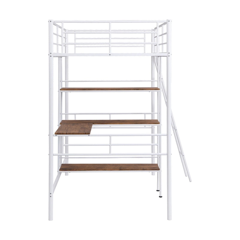 Lit mezzanine bas pour enfant, blanc, avec échelle et barrière de sécurité