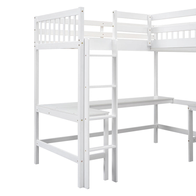 Lit mezzanine en L pour deux personnes avec bureaux