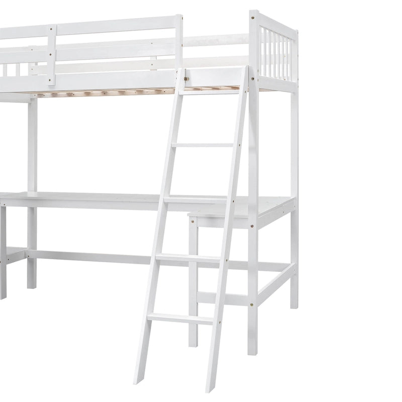 Lit mezzanine en L pour deux personnes avec bureaux