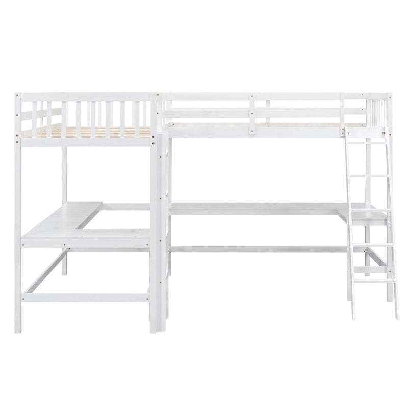 Lit mezzanine en L pour deux personnes avec bureaux