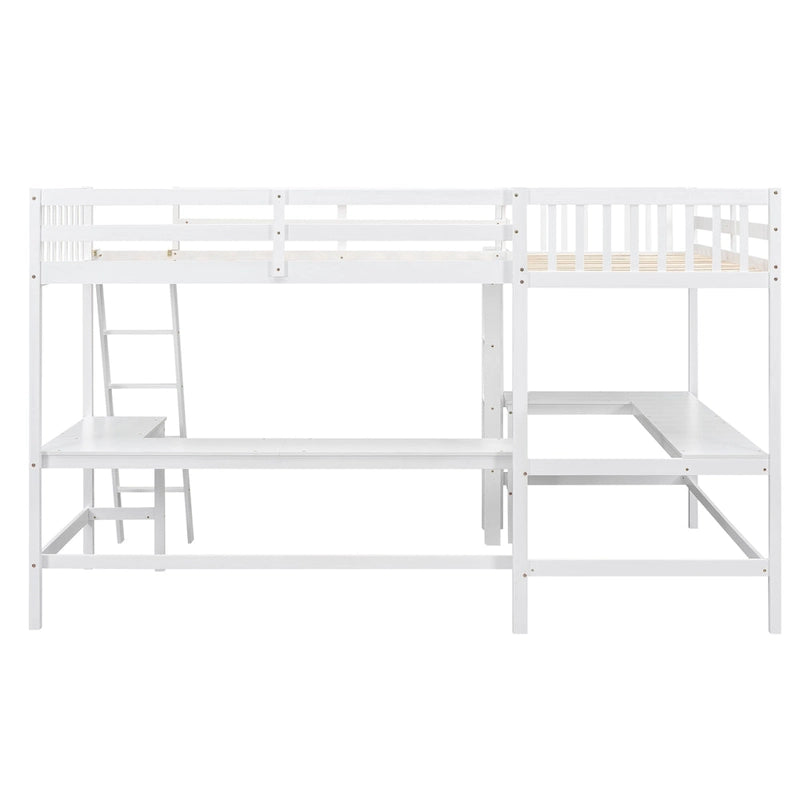 Lit mezzanine en L pour deux personnes avec bureaux