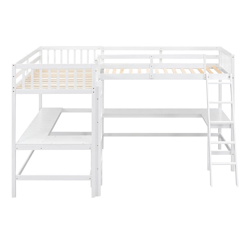Lit mezzanine en L pour deux personnes avec bureaux