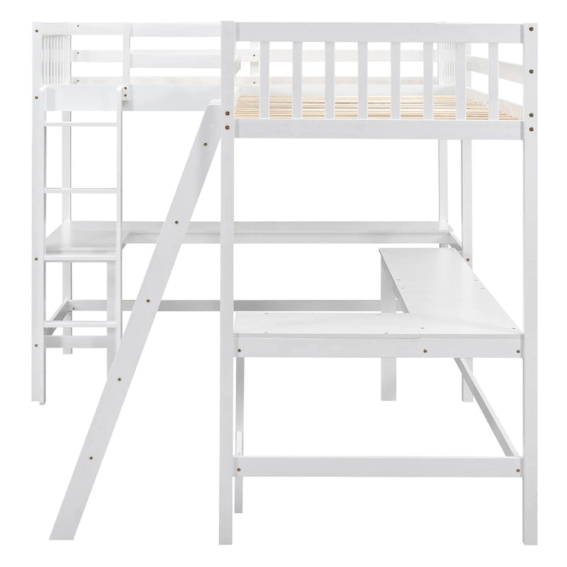 Lit mezzanine en L pour deux personnes avec bureaux