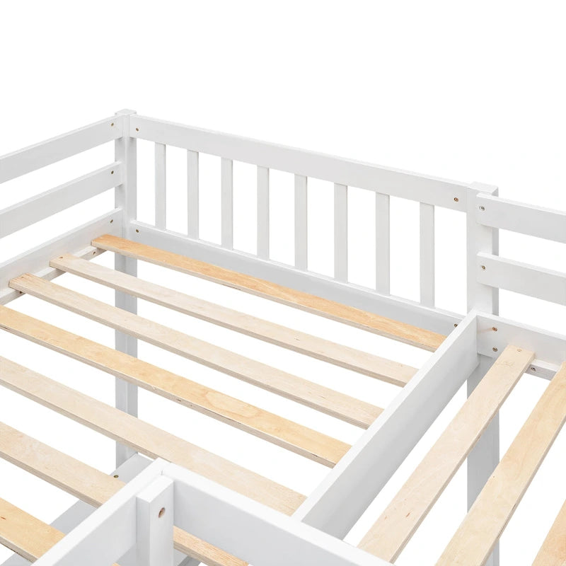 Lit mezzanine en L pour deux personnes avec bureaux