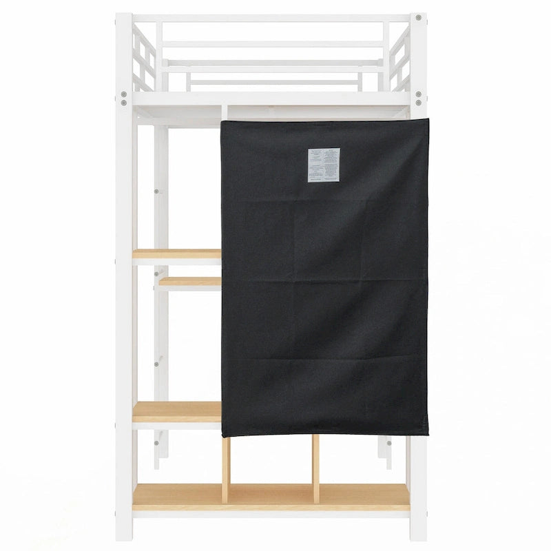 Lit mezzanine en métal pour une personne avec armoire et bureau intégrés