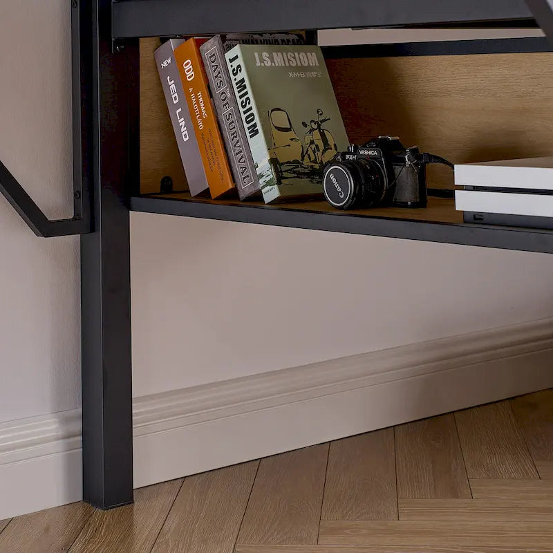 Lit mezzanine en métal pour une personne avec bureau rectangulaire, lumières LED et rangement