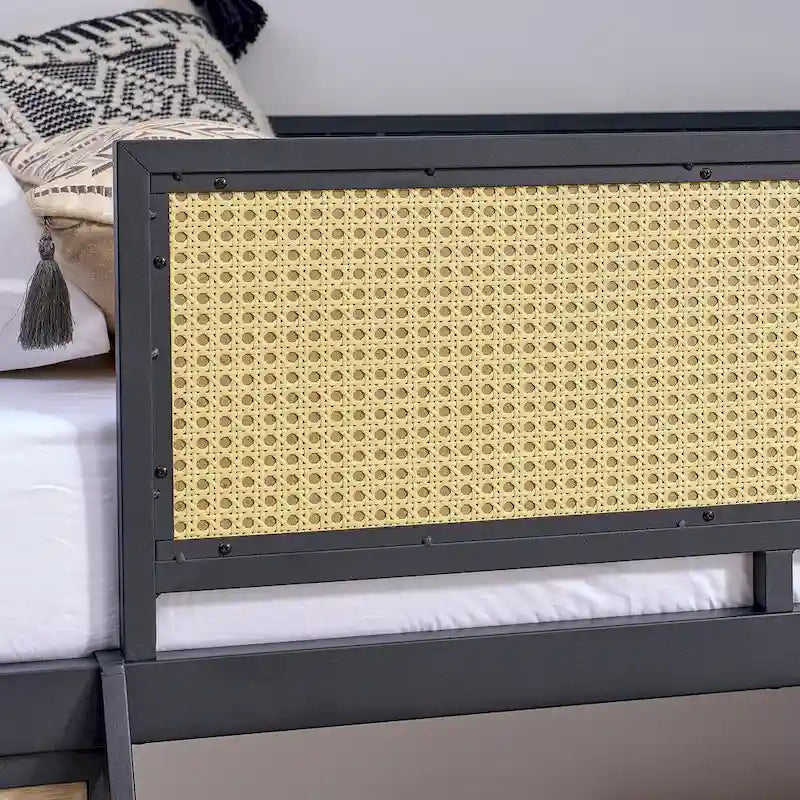 Lit mezzanine en métal pour une personne avec bureau rectangulaire, lumières LED et rangement